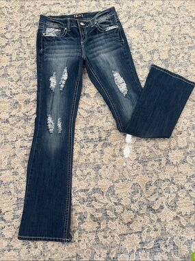 Soundgirl Dark Blue Distressed Bootcut Jeans